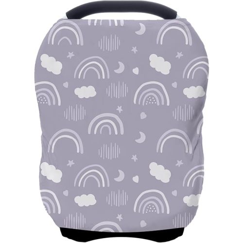 Car Seat Covers for Babies - Multi- use Nursing Carseat Canopy, Breastfeeding Covers, Baby Shower Gifts for Boys and Girls (Grey Rainbow)