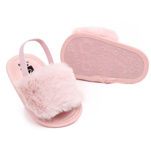 Infant Baby Girls Fuzzy Slippers, Soft Plush Open Toe Faux Fur House Slide Sandals Indoor Princess Shoes with Elastic Strap