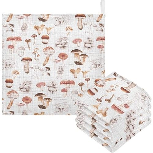Baby Washcloths Cotton Different Mushrooms Baby Muslin Washcloths Soft Baby Face Towel for Newborn Infants Baby Wipes, 11.8 X 11.8 Inch, 3 Pack