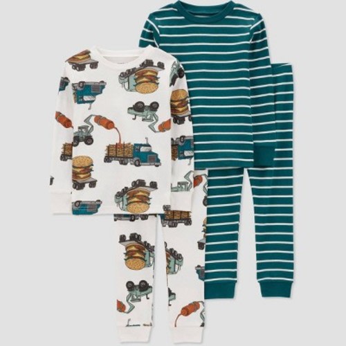 Carter's Just One You® Toddler Boys' 4pc Long Sleeve Tractor and Food Striped Pajama Set - Blue 18M