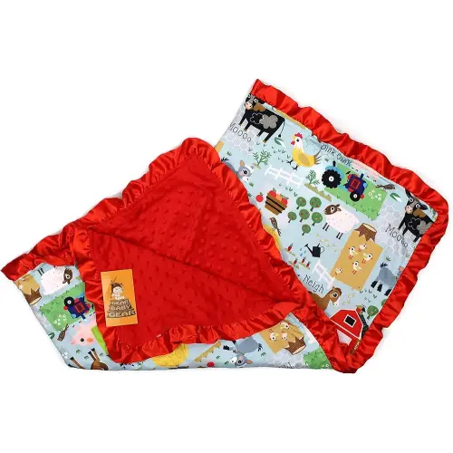 Dear Baby Gear Farm Deluxe Baby Blanket - Reversible, Milestone & Newborn Gifts for Girls and Boys - Farm Life Animals, Tractor, Red, 32 Inches by 32 Inches