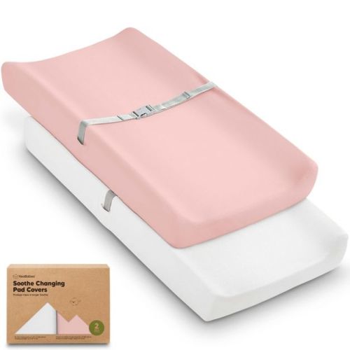 KeaBabies 2pk Soothe Changing Pad Covers for Girl, Boy, Organic Soft Cotton Contoured Diaper Changing Table Pad Covers Rose