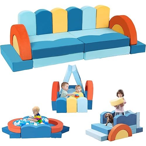 22Pcs Modular Kids Play Couch for Toddler - Kids Sofa Bed for Playroom, Convertible Furniture Ocean Theme Modular Sofa Building Fort for Inspiring Creativity