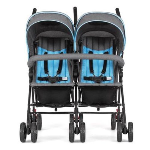 Dream On Me Volgo Twin Umbrella Stroller, Blue and Dark Grey
