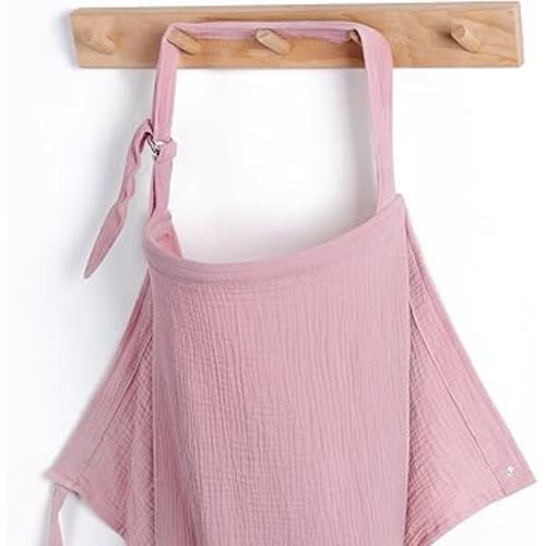 Blissful Diary Muslin Nursing Cover for Breastfeeding, Breathable Breastfeeding Cover up with Arch Neckline for Women, Nursing Apron(Blush Pink)