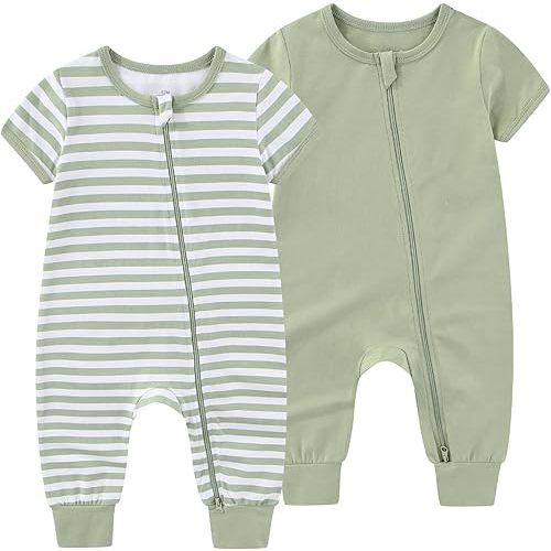 Baby Boy Girl 2 Pack Romper Infant Short Sleeve 2 Way Zipper One Piece Jumpsuits Newborn Clothes 0-24 Months