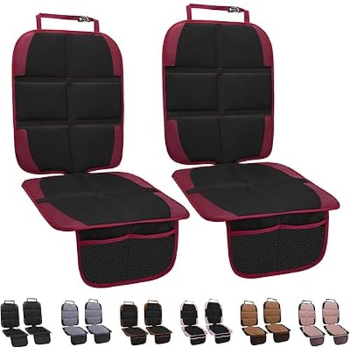 Car Seat Protector for Child, 2 Pack With Mesh Pockets & Non-Slip Backing 600D Durable Under Baby Seat Cover for Back Seat (Burgundy, Standard)