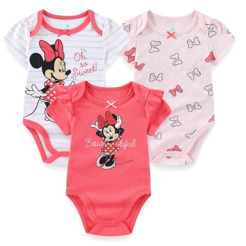 Disney Minnie Mouse Winnie the Pooh Lilo & Stitch Nightmare Before Christmas Girls 3 Pack Bodysuit for Newborn and Infants
