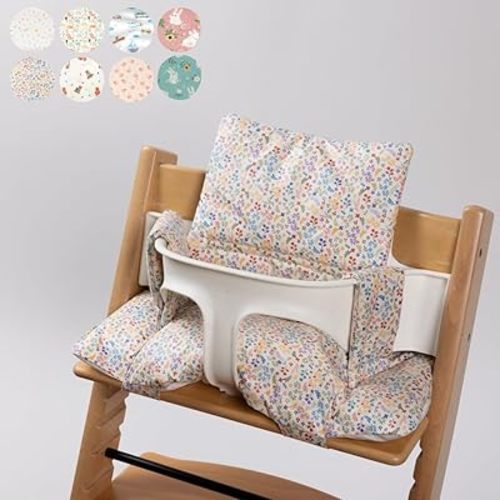 Waterproof Cotton Cushion Set, Stokke Tripp Trapp Compatible, 100% Cotton, Flower Garden, 12.0x16.5 inches, 49.5 Counts