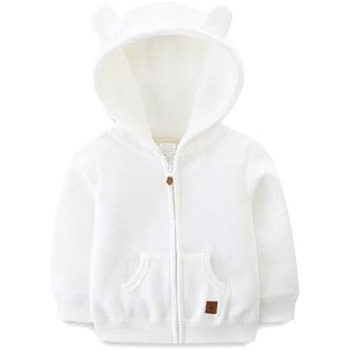 Baby Hoodie Sherpa Lined Zip up Light Fleece Jacket Solid Bear Coat Fall Winter 3-24 M