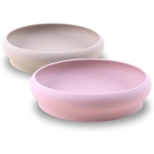 NAOMI Silicone Blows for Toddlers and Silicone Plates for Toddlers | Perfect Baby Silicone Bowls for Baby Led Weaning - Pink and Grey - Set of 2: Sushi Plates