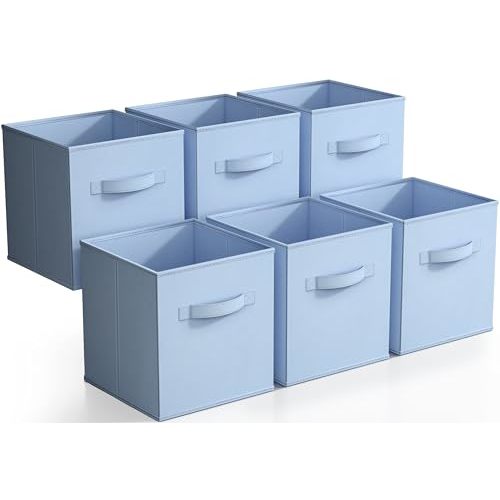 Sorbus Storage Cubes - 11 Inch Foldable Fabric Baskets for Organizing Pantry, Closet, Shelf, Toy Box, Cubby - 6 Collapsible Cloth Cube Storage Bins for Home, Nursery, Playroom, Bedroom (Pastel Blue)