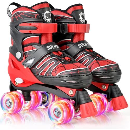 SULIFEEL Adjustable Kids Roller Skates for Boys Ages 3-5 5-8 6-12 with 4 Sizes Adjustable Light up Wheels, Best Children Gift for Beginners Indoor Outdoor Sports