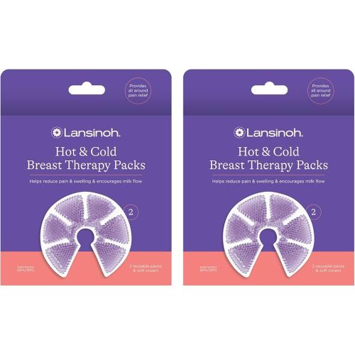 Lansinoh Breast Therapy Packs, Hot and Cold Breast-Pads with 2 Soft Covers, Postpartum Essentials for Nipple Pain Relief, Mastitis, Engorgement, Support for Breastfeeding and Pump Aid, 4 Pack
