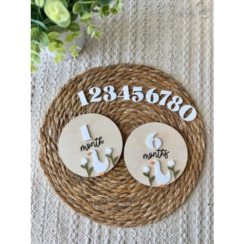 Goose Monthly Milestone Markers | Baby Wooden Milestone Discs | Baby Shower Gift