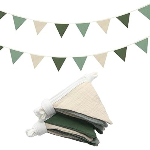 Oudain 15.5 ft Pennant Banner Flags, 2 Pcs Nursery Garland Triangle Bunting Flag Baby Banner for Nursery Decor Baby Birthday Boho Wedding Shower Party Event, Each 7.75 ft (Fresh Natural Color)