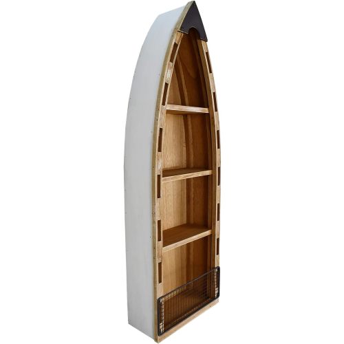 Morning View Wood Boat Shelf Decor Wall Hanging Nautical Beach Theme Display Boat with 3 Shelves Standing Boat Shelf Wooden Boat Shelf Nautical Home Decor 31.5 Inch