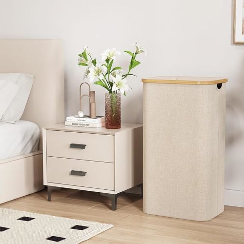 Lifewit 100L Laundry Basket with Lid, Clothes Hampers for Laundry with Bamboo Handles and A Removable Laundry Bag, Large Foldable Laundry Hamper for Bedroom, Bathroom, Dorm, Laundry Room, Beige