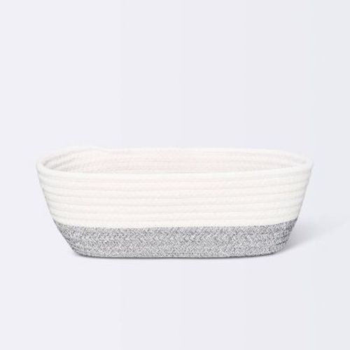 Oval Coiled Rope Bin With Color Band - Cloud Island™ Gray