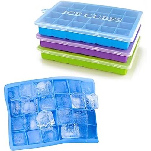 Ice Cube Trays Set of 2, Easy Release 15 Flexible Silicone Ice Cube Molds  with Removable Lid Reusable Freezer Ice Trays Stackable for Whiskey, Baby  Food, BPA Free (BAMBOO GREEN) 