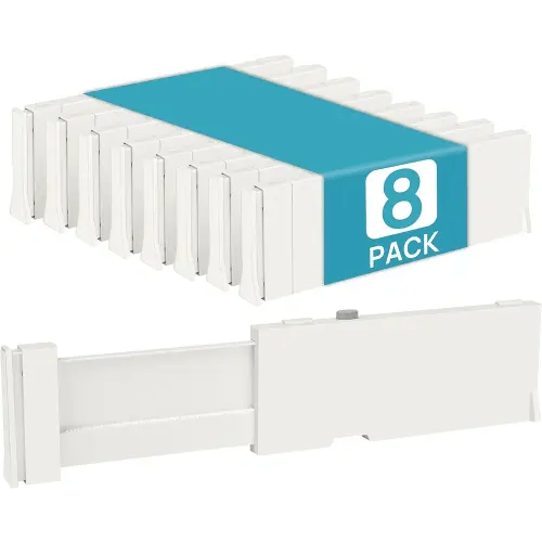 Vtopmart Drawer Dividers for Clothes 8 Pack, Adjustable 4" High Expandable from 11.6"-17" Dresser Drawer Organizer, Plastic Drawers Separators for Dresser, Baby Clothes, Kitchen and Office Storage