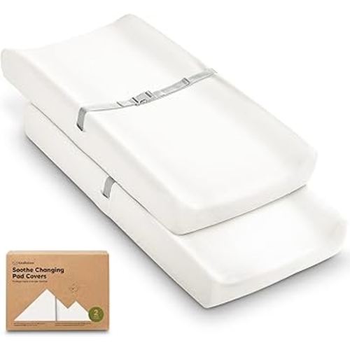 2-Pack Organic Changing Pad Covers for Girl, Boy, Neutral - 100% Cotton Changing Table Pad Cover,Soft Baby Nursery Diaper Changing Pad Sheets,Contour Changing Pads Liners,Change Pad Cover (Soft White)