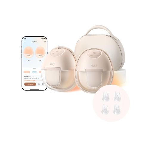 eufy Heated Wearable Breast Pump S1 Pro with Original Duckbill Valvue (4-Pack), Slim Hands-Free Breast Pump with Industry-Leading HeatFlow™ Tech, Wireless Charging Case, App-Controlled OptiRhythm™
