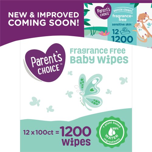 Parent's Choice Fragrance Free Baby Wipes, 12 Flip-Top Packs (1200 Count)