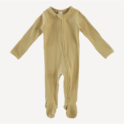 long sleeve two way zipper footie | golden honey | organic cotton wide rib