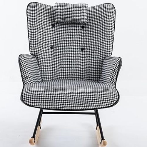 Rocking Chair Nursery, Upholstered Glider Rocker with High Backrest, Reading Chair Modern Rocking Accent Chairs Glider Recliner for Living Room, Nursery, Bedroom,Black