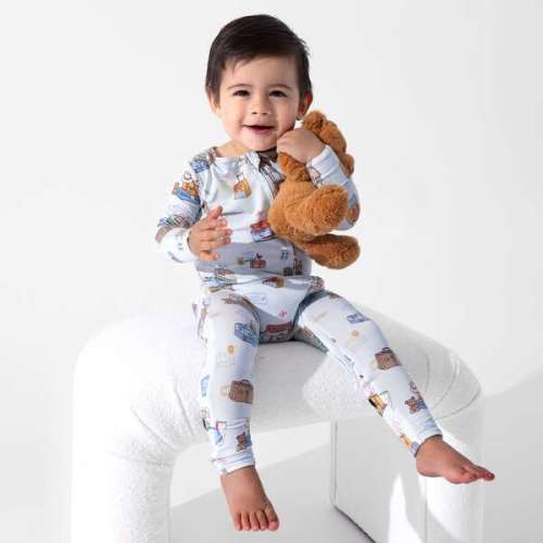 Vintage Suitcases Bamboo Convertible Footie, Blue - Bellabu Bear | Maisonette