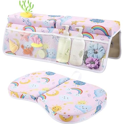 InnJoey Bath Kneeler and Elbow Rest Pad Set, 1.6'' Thick, Quickly Dry, Bathtub Kneeler Pad with Bath Accessories Storage, Bath Kneeling Pad and Elbow Pad for Tub