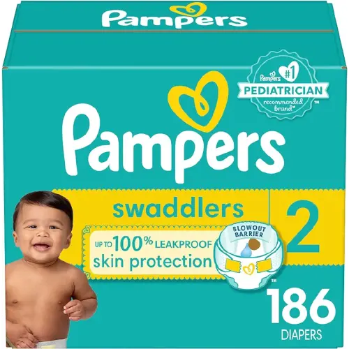 Pampers Swaddlers Diapers - Size 2, 186 Count, Ultra Soft Disposable Baby Diapers