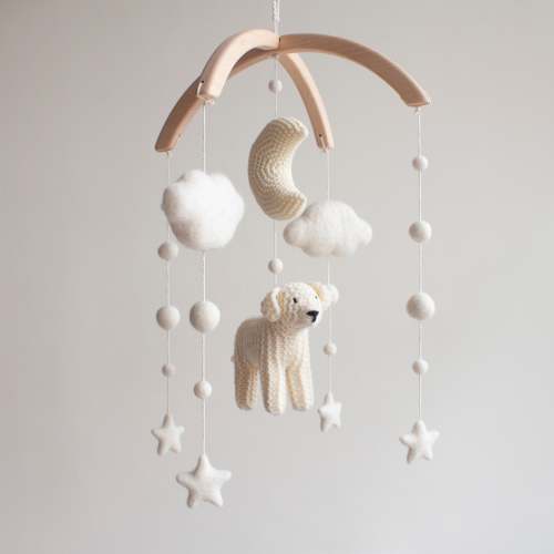 Baby mobile White Dog - Neutral nursery decor - Golden retriever cot m – LanaCrocheting