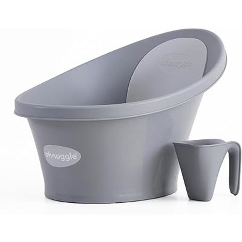 Shnuggle Newborn Bath Essentials Bundle | Baby Bath with Support Bump and Soft Backrest & Rinse Jug | Safe, Gentle, and Stylish Bathtime Set for Babies & Toddlers | Pebble Grey