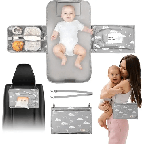 Portable Diaper Changing Pad - Travel Waterproof Baby Changing Mat with Shoulder Strap - Foldable Diaper Changing Station with Wipes Pocket