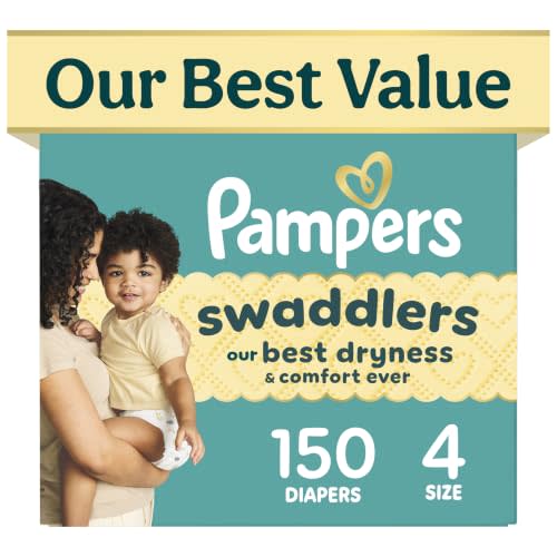 Pampers Swaddlers Diapers, Size 4 (15-34 lbs), 150 Count, Fragrance Free, Hypoallergenic, Absorbent, Pediatrician Recommended, Skin Safe