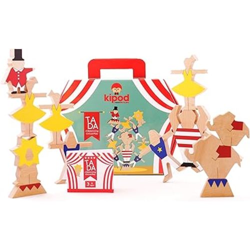 kipod Ta-Da Wooden Circus Balancing Game Stacking Toy for Boys and Girls Ages 3&Up – Develop Hands-On Spatial Awareness – Fun to Learn Through Play – Montessori Inspired Exploration