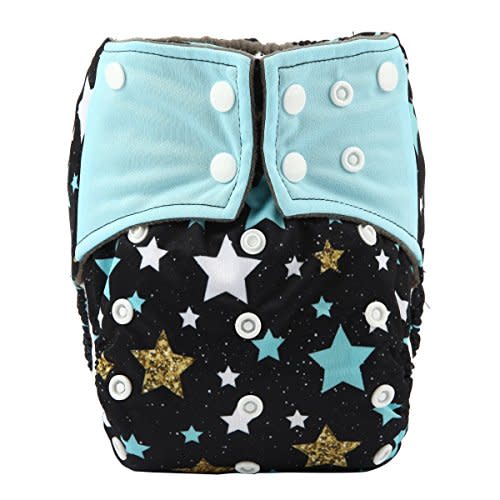 Sigzagor AIll in One Night AIO Cloth Diaper Nappy Sewn in Insert Reusable Washable (Twinkly) Medium