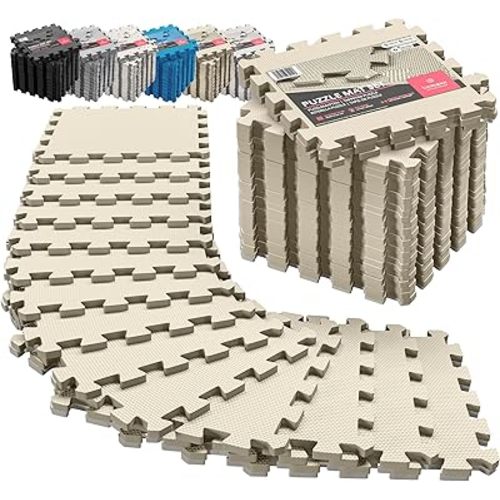 Gym Flooring Set - Interlocking EVA Soft Foam Floor Mat, 18 Pieces Puzzle Rubber Tiles Protective Ground Surface Protection, Play Workout Exercise Mats Underlay Matting Sports Pool Home Fitness Garage