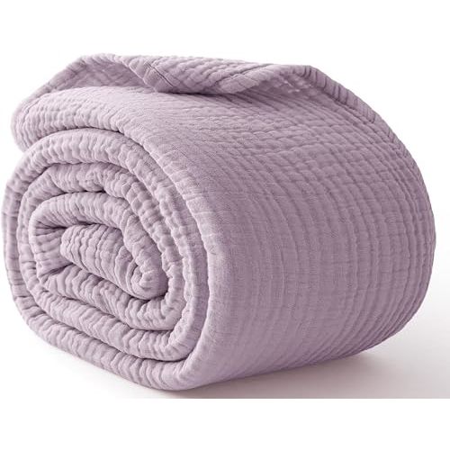 100% Cotton Muslin Blanket Large 50" x 70", 6 Layers Breathable and Lightweight Cotton Throw Blanket for Bed and Couch, Soft Quilt Bedspread, Gauze Blanket for Adults All Season, Lavender