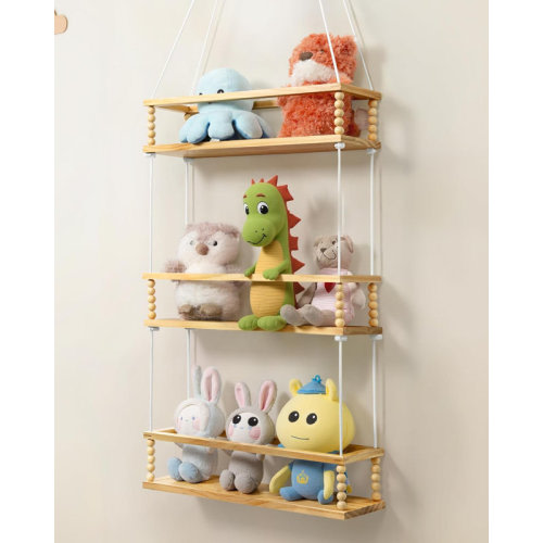 Wrought Studio™ Stuffed Animal Storage Kids 3 Tier Hanging Solid Wood Shelves Baskets Creative Zoo Toys Hold Organizer Glow in The Dark for Nursery Playroom Bedroom Wall Decor Gifts | Wayfair