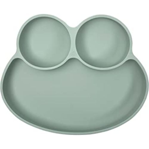 Abiie Octopod Frog Silicone Plates with Suction - Spill Proof, Easy to Clean - BPA-Free Bowl - Suction Plates for Baby and Toddler - Training & Feeding Divided Grip Dish (Sage Green)