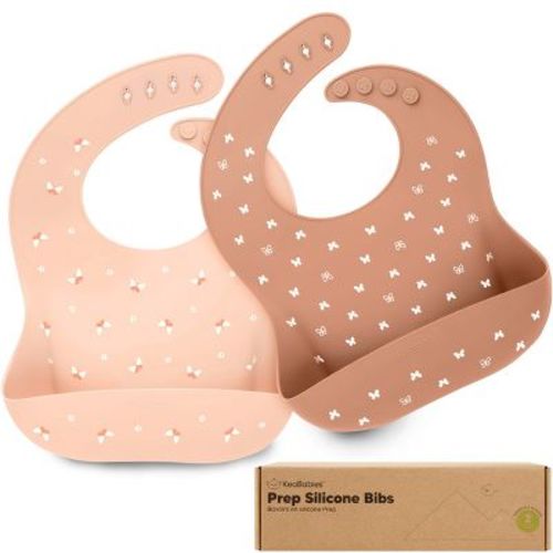 KeaBabies 2-Pack Silicone Bibs For Babies, Food Grade Silicone Baby Bibs for Eating, Feeding, Toddler Bibs, Boys, Girls (Butterflies)
