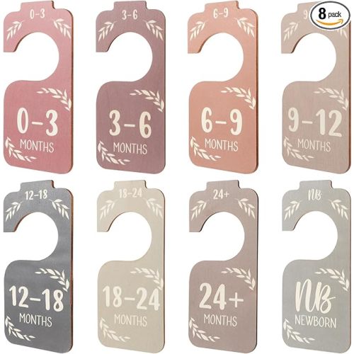 8PCS Wooden Baby Closet Dividers, Colorful Double-Sided Baby Closet Organizer Clothes Hanger Dividers for Newborn to 24 Months Size Clothes Boho Nursery Decor - deep colored