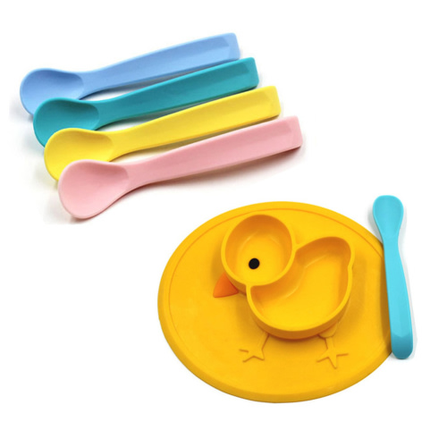 KangQi Solid Color Infant Baby Spoon Soft Silicone Feeding Tableware Weaning Supplies