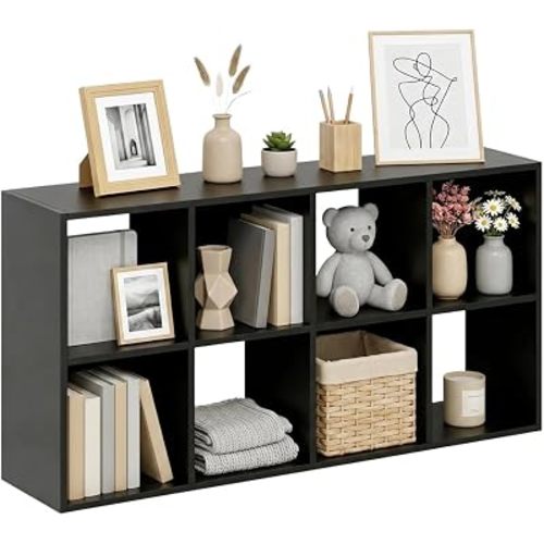 8 Cube Storage Organizer Shelf, Open Cube Bookshelf, Reversible Bookcase, Sturdy Modern Storage for Home Office, Bedroom, Living Room, Deep Black
