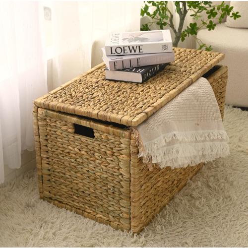 Rectangular Wicker Storage Trunk with Handle, Large Wicker Storage Chest, Toy Storage Box for Kids Room Organizer, Large Storage Basket