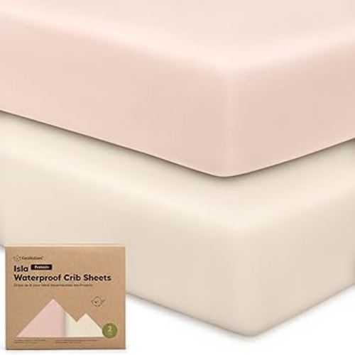 2-Pack Waterproof Crib Sheets for Boys, Girls - Viscose Derived from Bamboo Crib Sheets Neutral, Crib Mattress Protector Sheet, Soft Toddler Bed Sheets, Fitted Baby Crib Sheets Girl, Boy (Cameo)