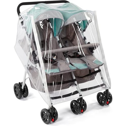 Double Stroller Rain Cover, Waterproof Weather Shield for Side by Side Baby Double Stroller, Twins Stroller Cover for Rain/Wind/Snow/Cold/Dust, Baby Outdoor Accessories